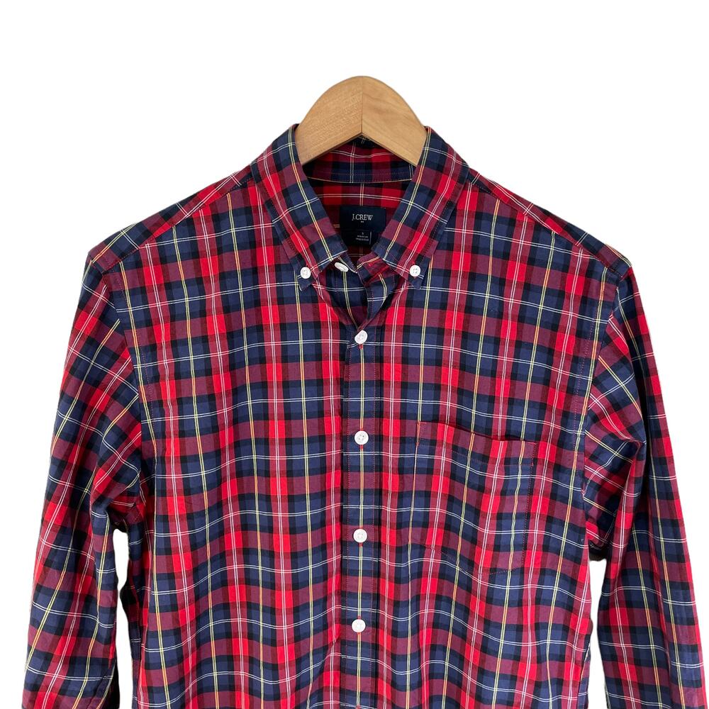 J Crew Men Plaid Button Down Long Sleeve Cotton Shirt Red Blue S Grunge Band Y2k - Picture 3 of 8